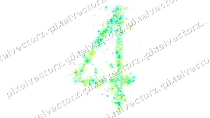 Nahtlose Glitzerzahl 4 in Grün und Limette auf transparentem Grund