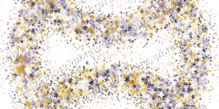 Nahtloser Glitzerkranz aus Sternen und Blüten auf transparentem Grund