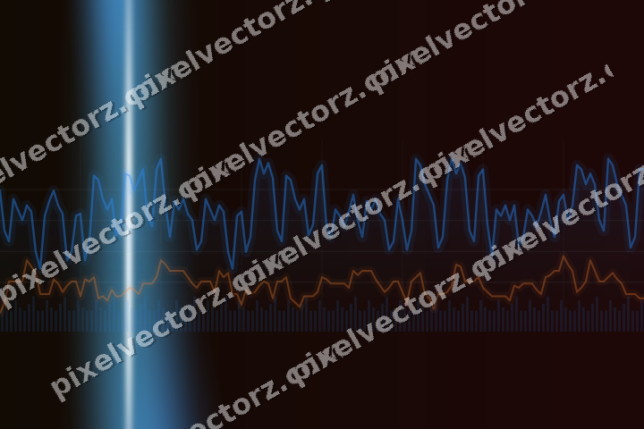 Glowing neon chart background in blue and red