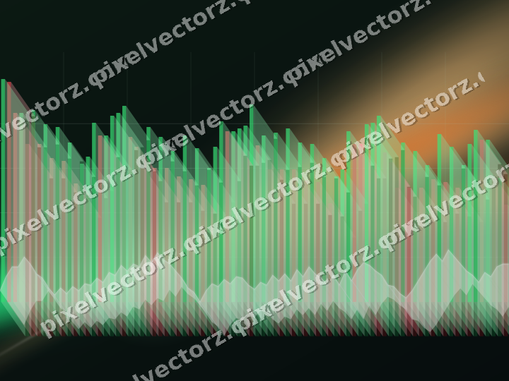 Glowing neon chart background in green and orange