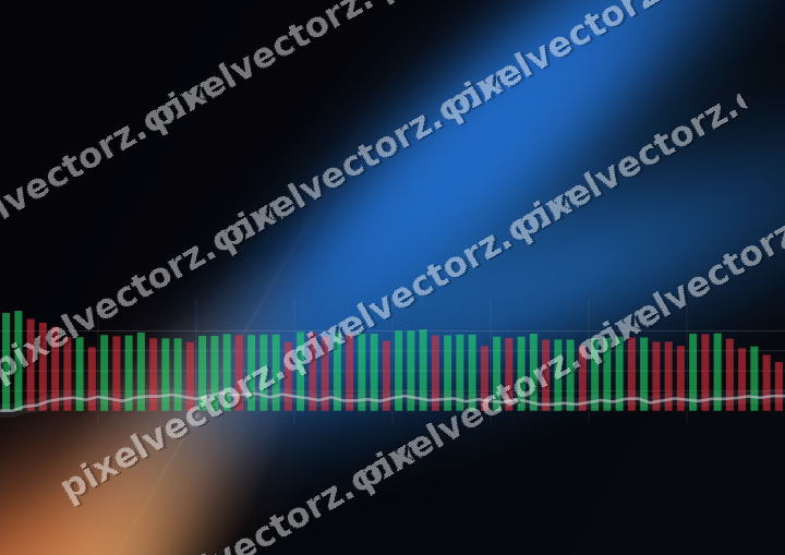 Glowing neon chart background in blue and orange