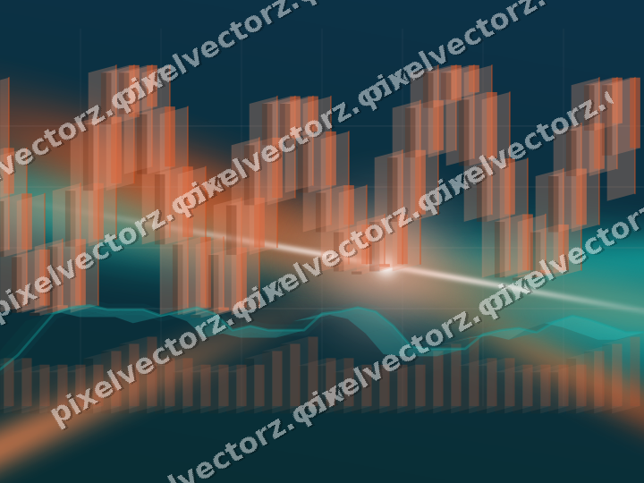Glowing neon chart background in orange and teal