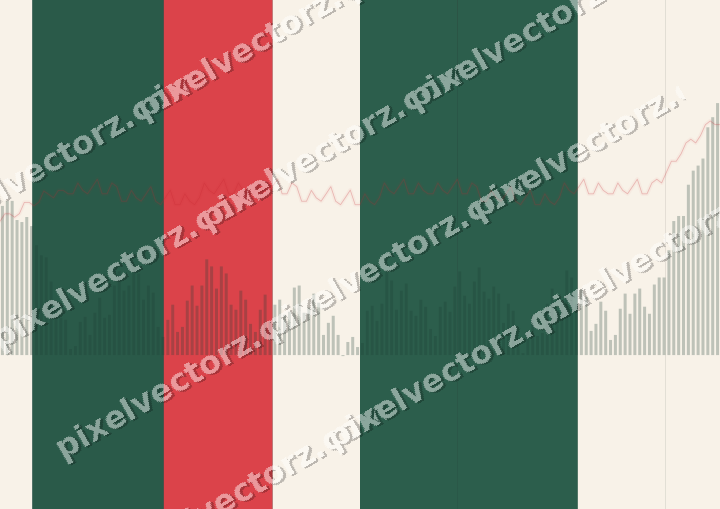 Glowing neon chart background in dark green and red