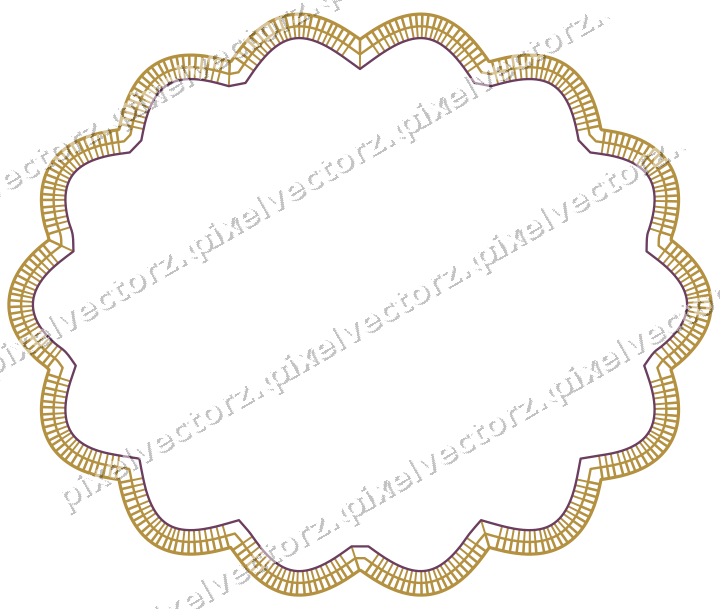 Decorative line art frame in dark magenta and amber with oval