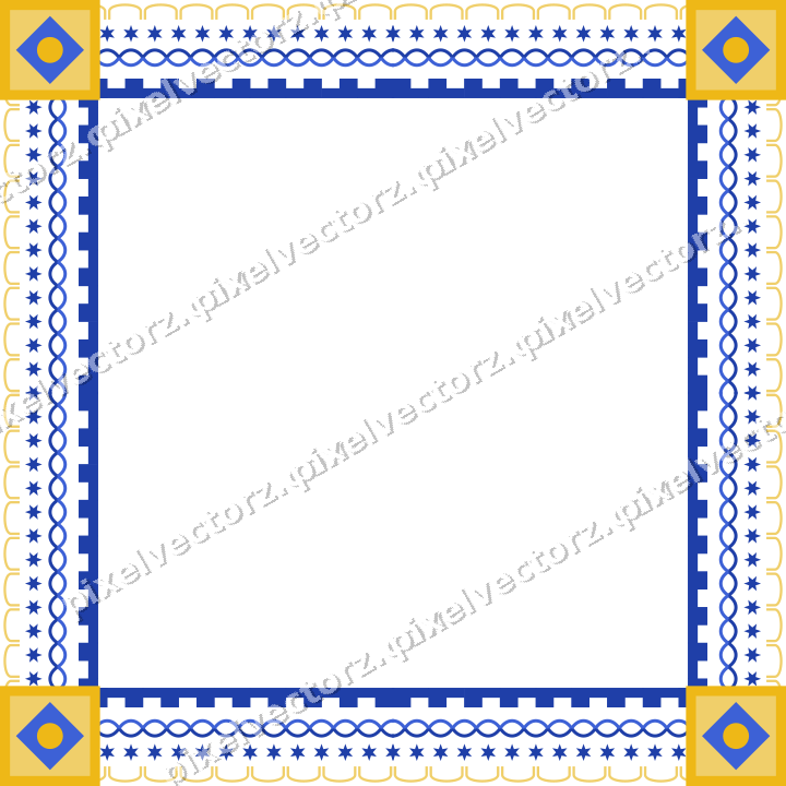 Decorative picture frame border in amber and blue with star band