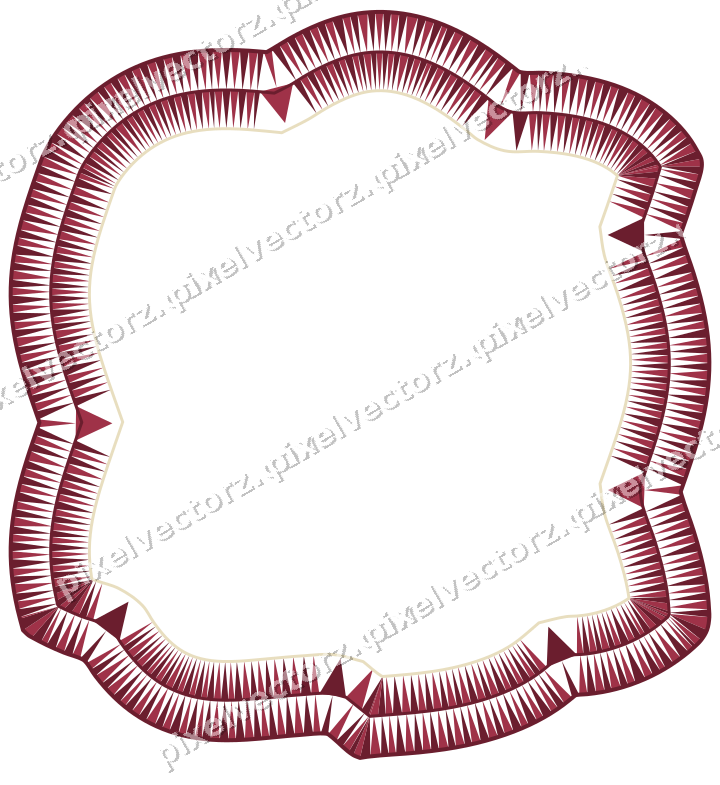 Decorative line art frame in dark pink and red with label plaque