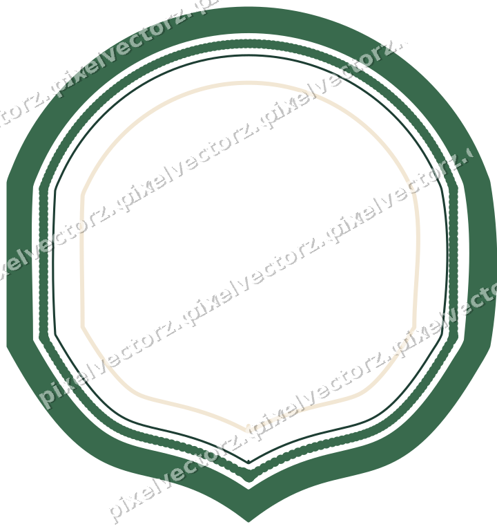 Decorative line art frame in dark green and red with label plaque