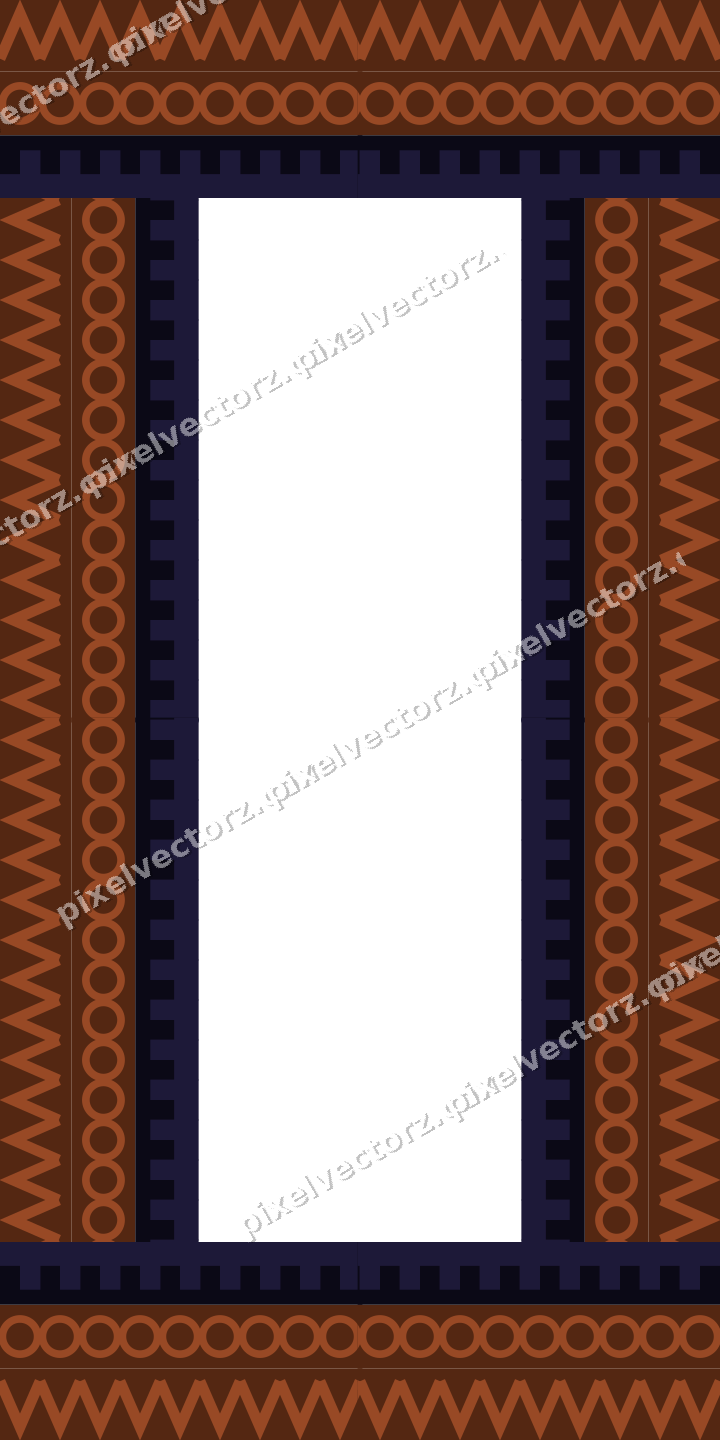 Decorative picture frame border in orange and blue with ring chain