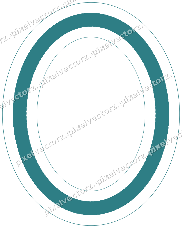 Decorative line art frame in dark teal and orange with oval