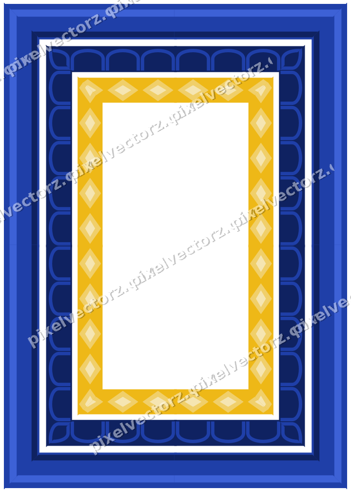 Decorative picture frame border in amber and blue with arcade frieze