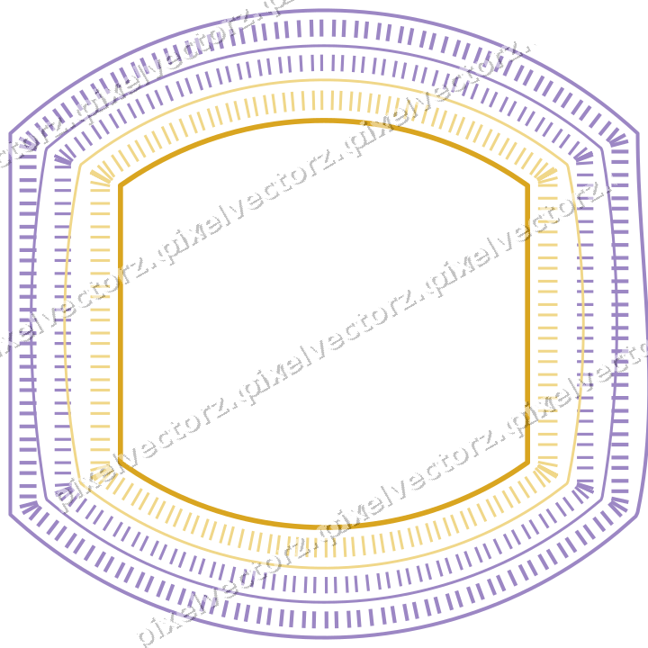 Decorative line art frame in amber and purple with label plaque