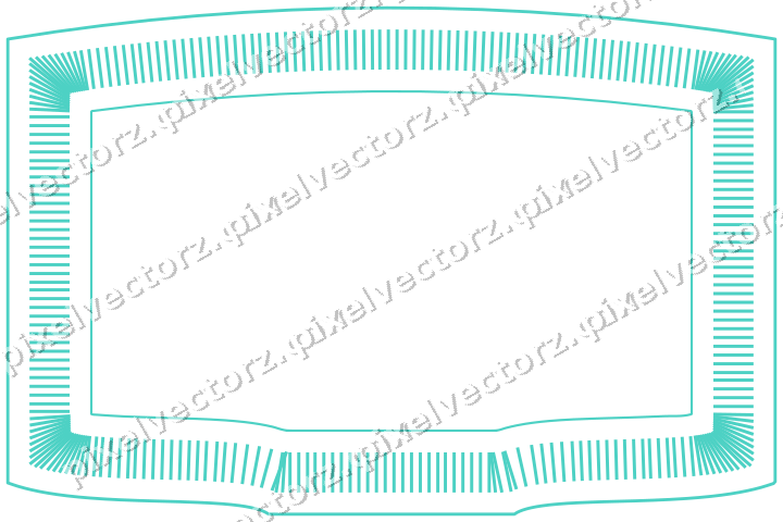 Decorative line art frame in orange and teal with label plaque