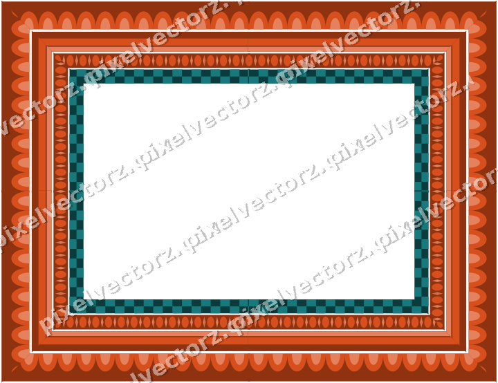Decorative picture frame border in orange and teal with egg and dart
