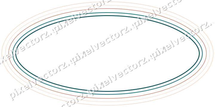 Decorative line art frame in dark teal and orange with oval