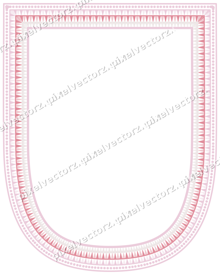 Decorative line art frame in pale pink and pale red with shield