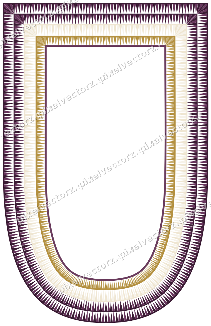 Decorative line art frame in dark magenta and amber with shield
