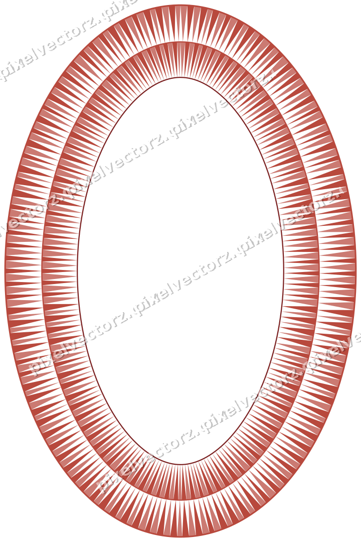 Decorative line art frame in dark red and dark green with oval