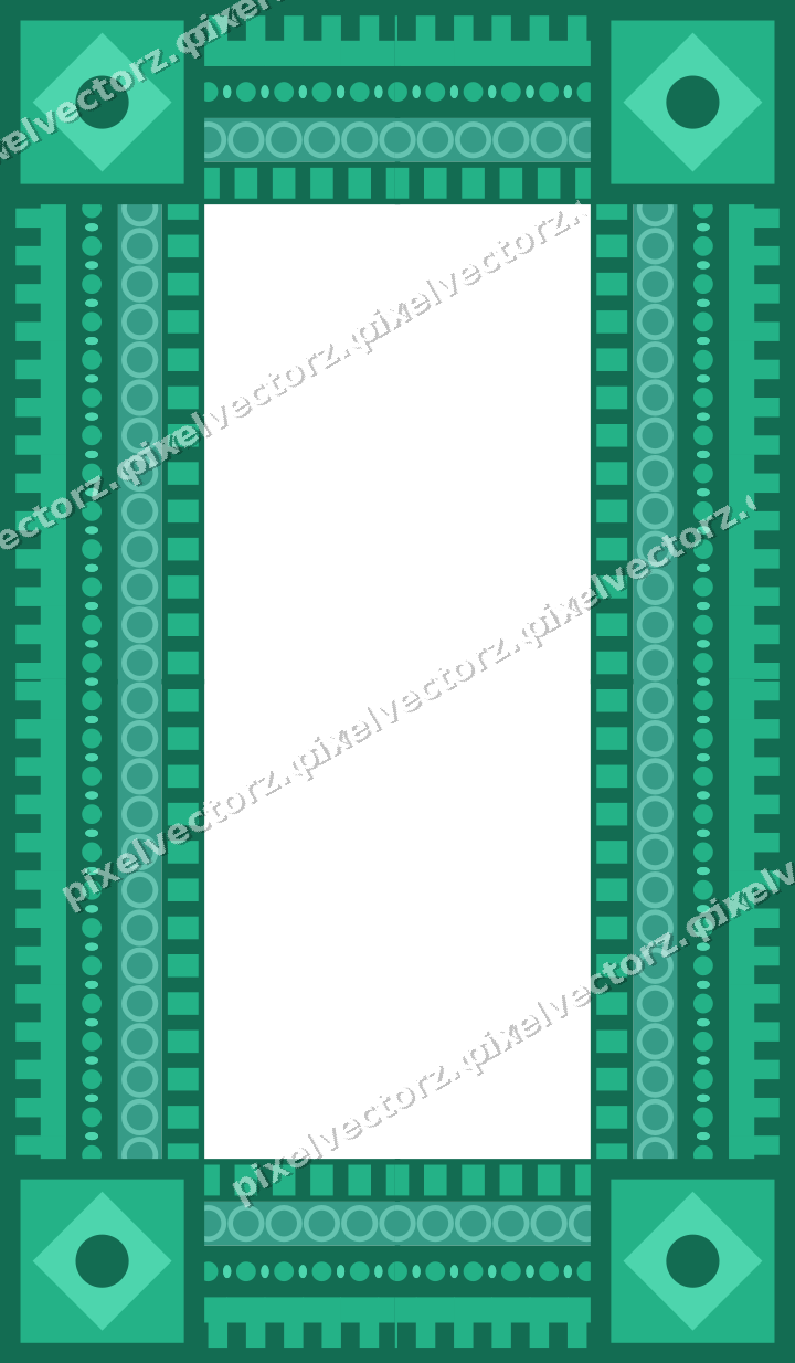 Decorative picture frame border in green and teal with ring chain