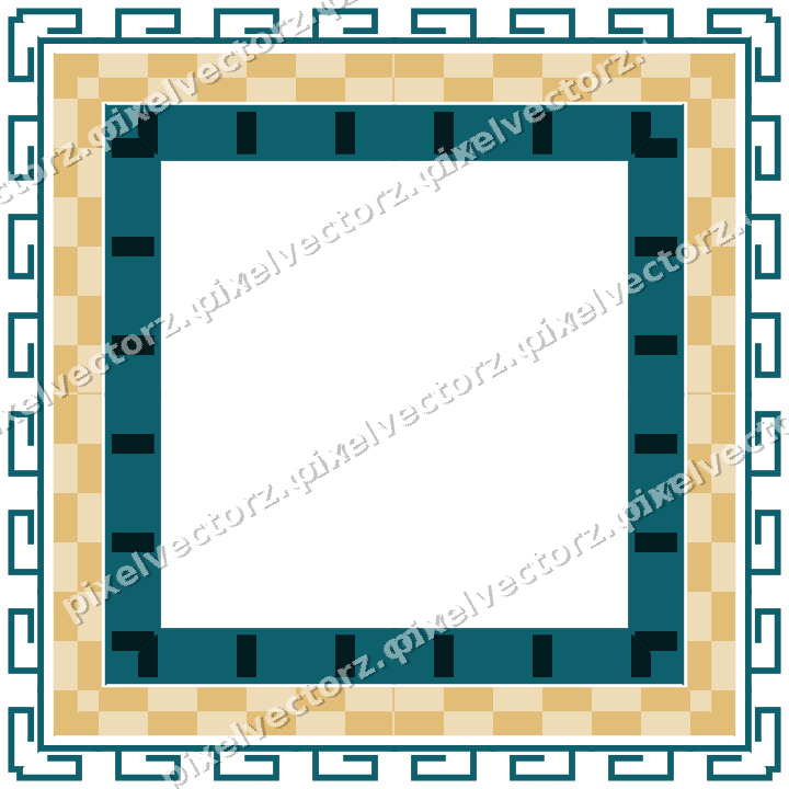 Decorative picture frame border in amber and dark teal with greek key