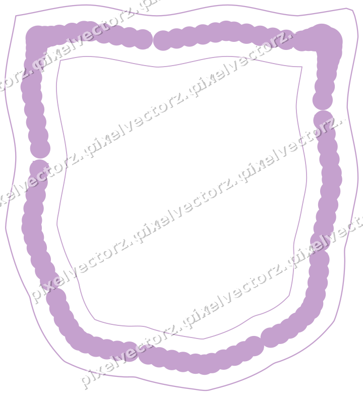 Decorative line art frame in purple and blue with shield