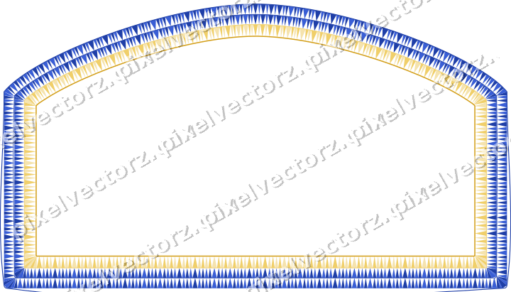 Decorative line art frame in amber and blue with label plaque