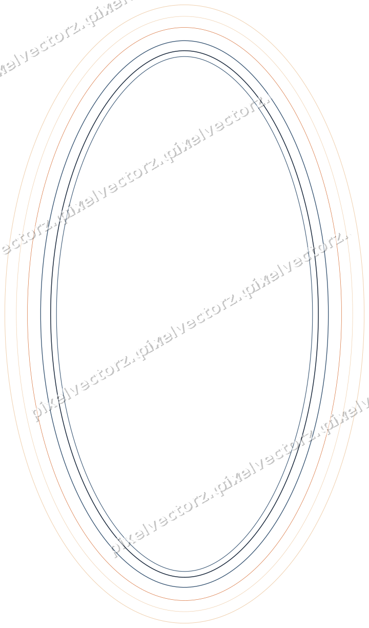 Decorative line art frame in dark blue and orange with oval