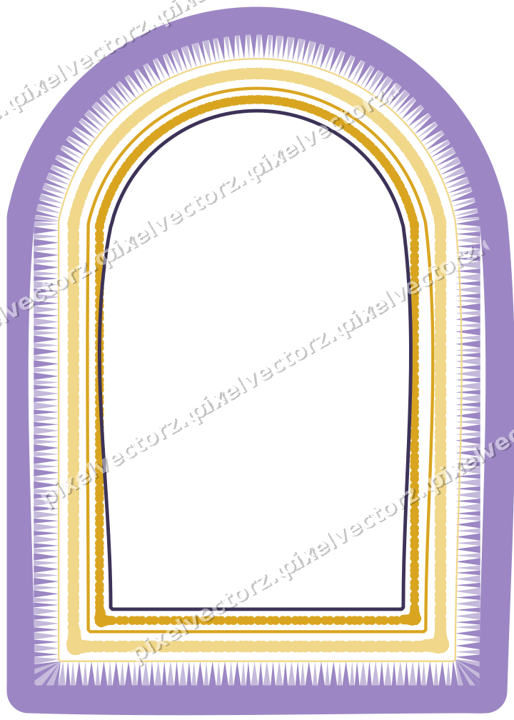 Decorative line art frame in amber and purple with label plaque