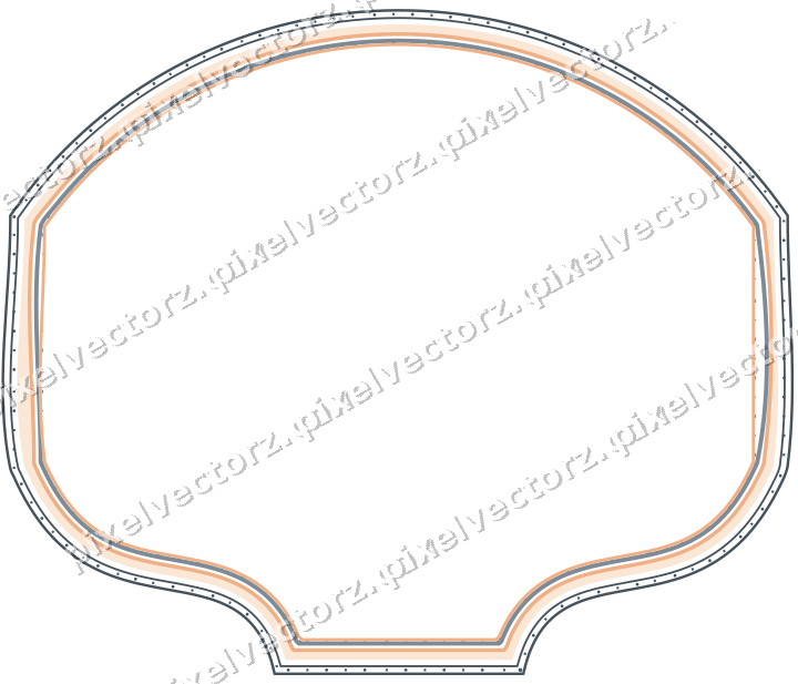 Decorative line art frame in blue and orange with label plaque