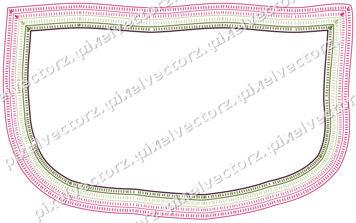 Decorative line art frame in lime and pink with shield and zigzag edge