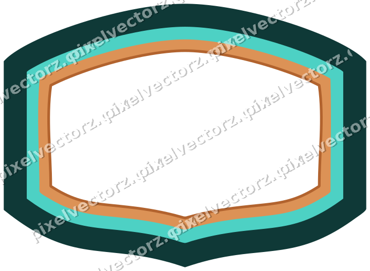Decorative line art frame in orange and teal with label plaque