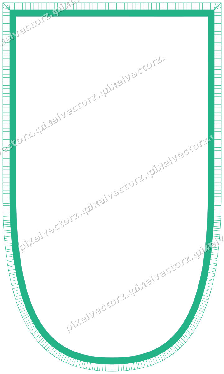 Decorative line art frame in green and teal with shield and hatching