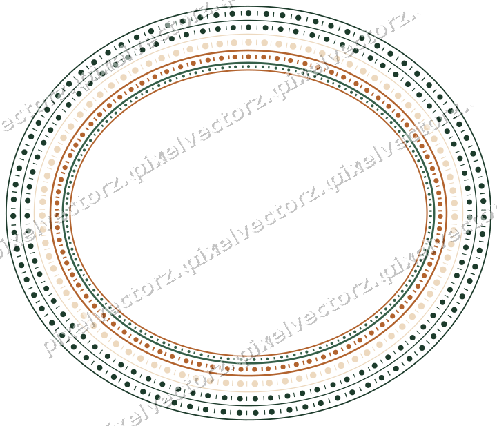 Decorative line art frame in dark green and orange with oval