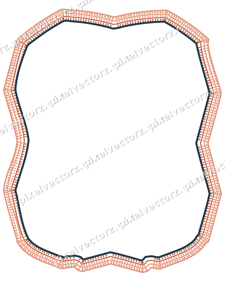 Decorative line art frame in orange and cyan with label plaque