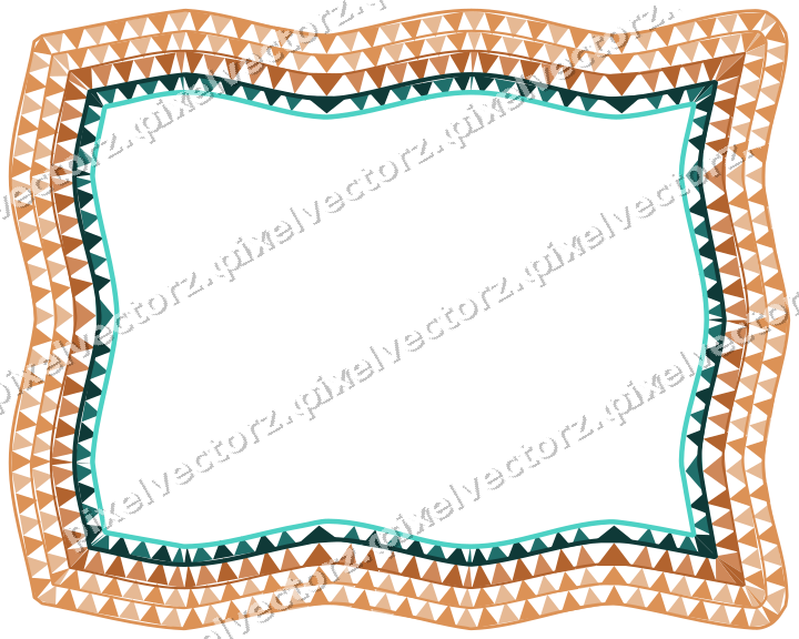Decorative line art frame in orange and teal with label plaque