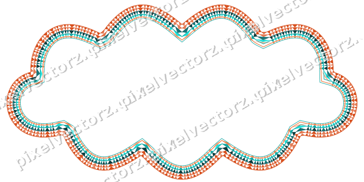Decorative line art frame in orange and teal with oval