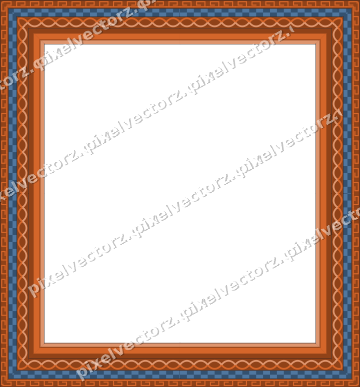 Decorative picture frame border in dark blue and orange with greek key