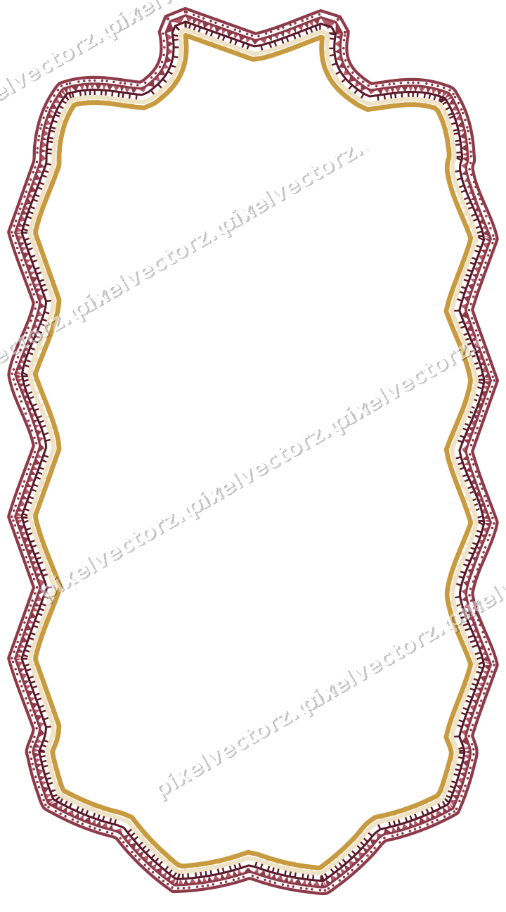 Decorative line art frame in dark pink and amber with label plaque