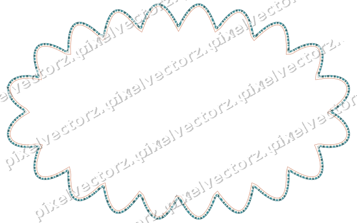 Decorative line art frame in dark teal and orange with oval