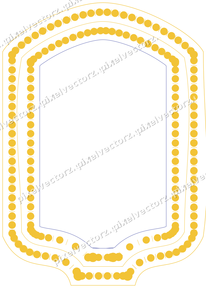Decorative line art frame in dark blue and amber with label plaque