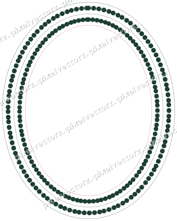 Decorative line art frame in dark red and dark green with oval