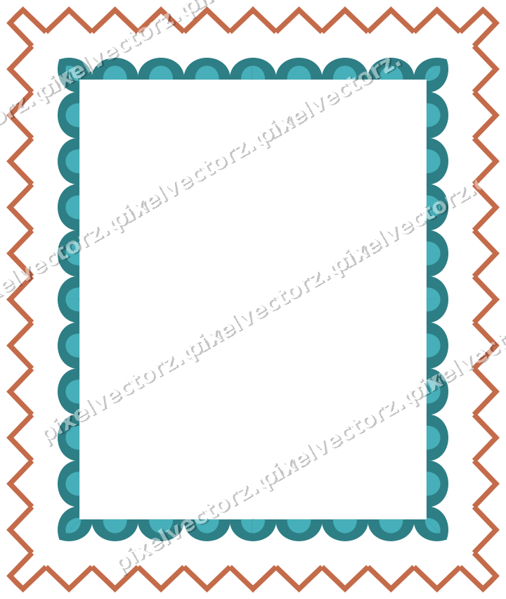 Decorative picture frame border in dark teal and orange with zigzag