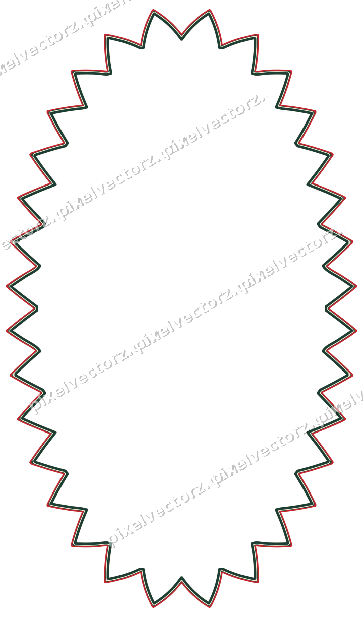 Decorative line art frame in dark green and red with oval