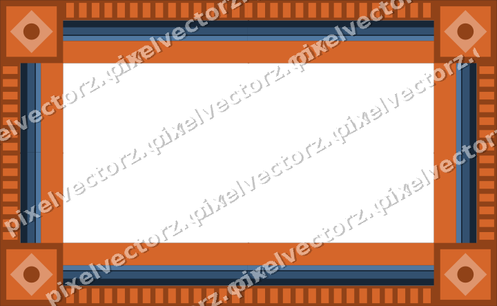 Decorative picture frame border in dark blue and orange with dentil