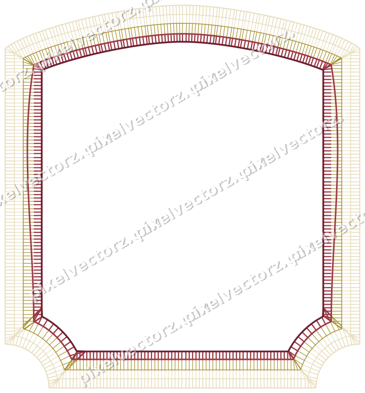 Decorative line art frame in dark pink and red with label plaque