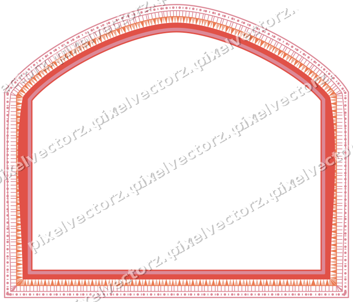 Decorative line art frame in red and orange with label plaque