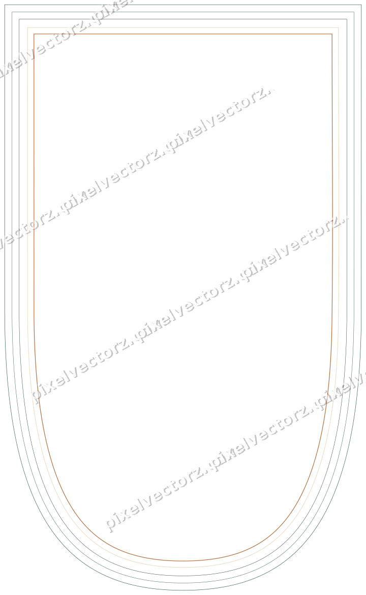 Decorative line art frame in dark green and orange with shield