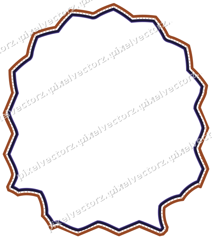 Decorative line art frame in orange and blue with label plaque