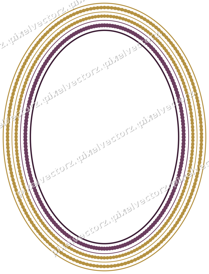 Decorative line art frame in dark magenta and amber with oval