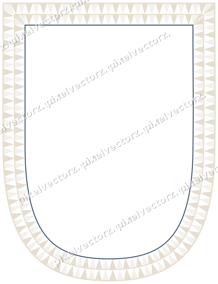 Decorative line art frame in amber and green with shield and dentil