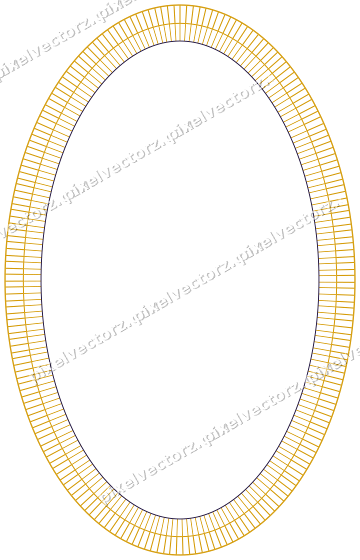Decorative line art frame in amber and purple with oval and hatching